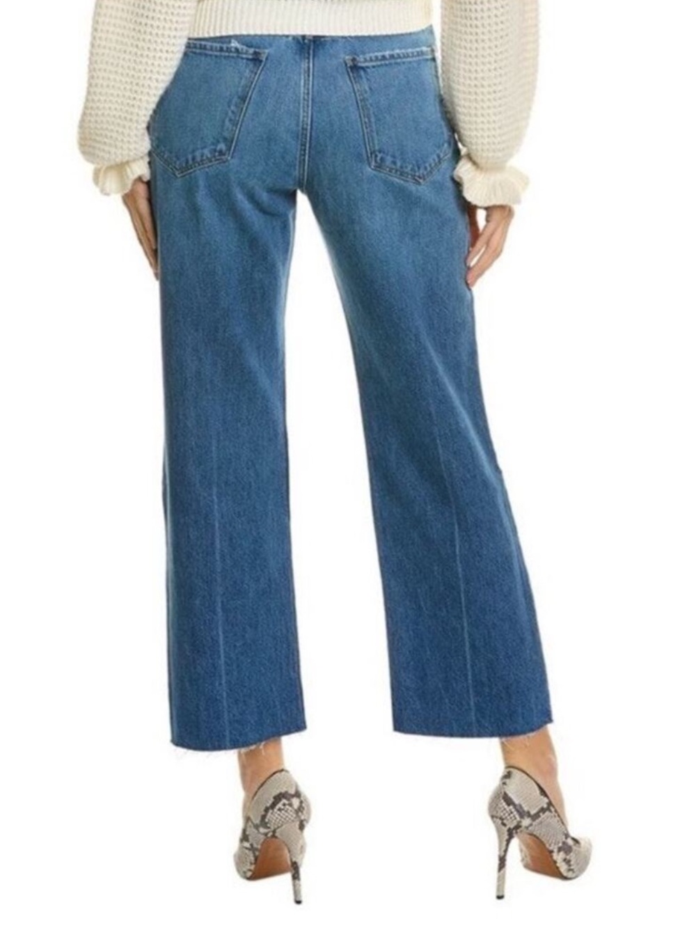 Frame Le Jane Crop High-Rise Raw Fray Hem Straight Leg Denim Jeans Cotton Sz 32 - Picture 2 of 15